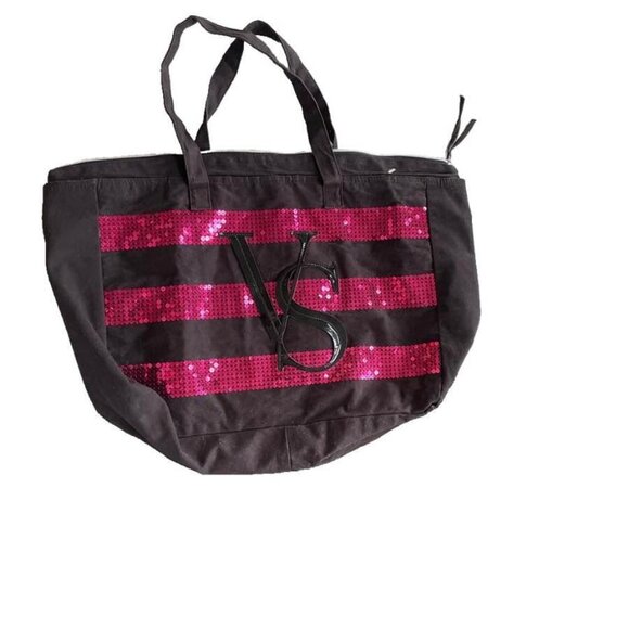 Victoria's Secret Handbags - Victoria's Secret Pink Sequined Black Tote Bag